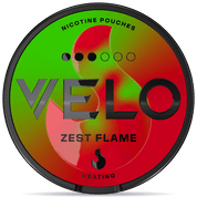 Front view of a can of VELO Zest Flame nicotine pouches