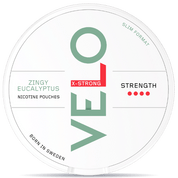 Front view of a can of VELO Zingy Eucalyptus nicotine pouches