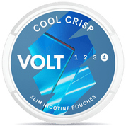 Front view of a can of VOLT Cool Crisp Extra Strong nicotine pouches