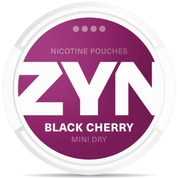 Front view of a can of ZYN Black Cherry 6mg nicotine pouches