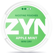 Front view of a can of ZYN Dry Apple Mint Mini 3mg nicotine pouches