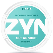 Front view of a can of ZYN Spearmint Mini Dry Low 1,6mg nicotine pouches