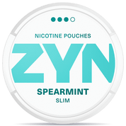 Front view of a can of ZYN Spearmint Slim Strong nicotine pouches