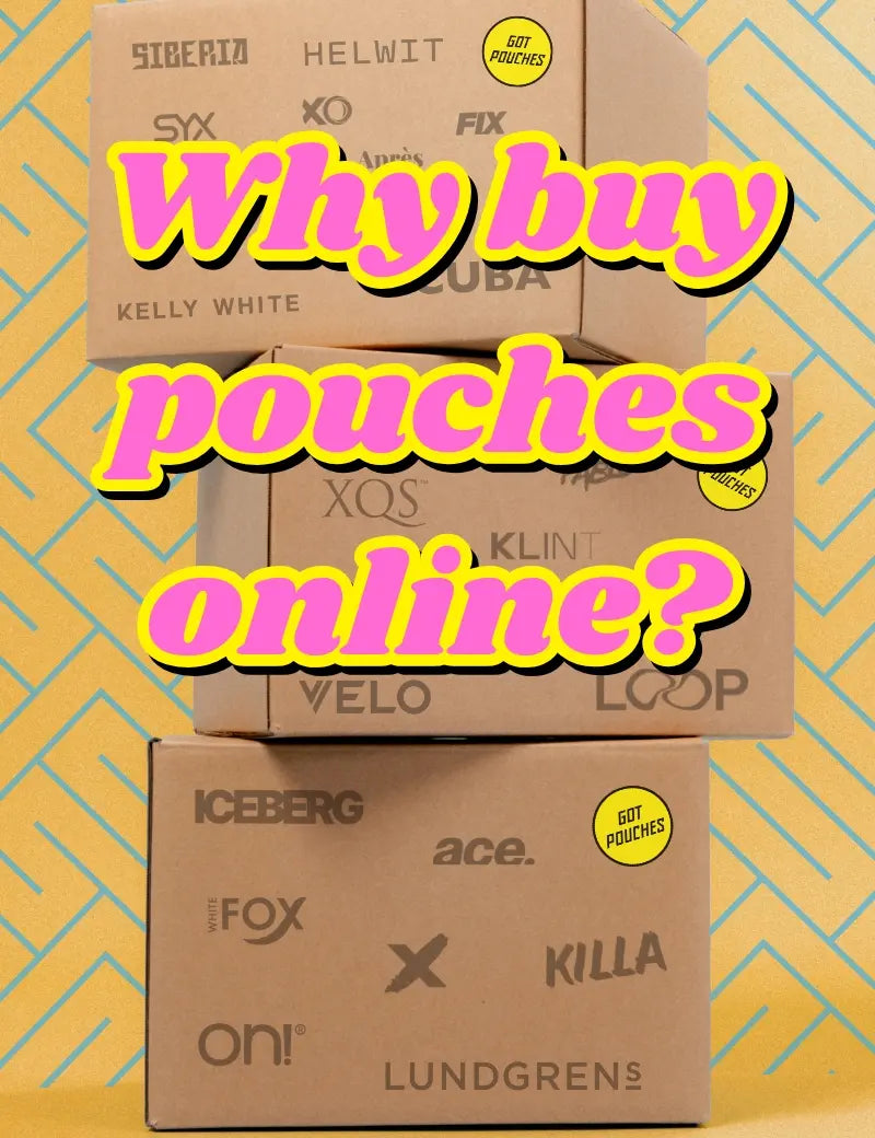 Boxes of nicopods stacked from GotPouches in a yellow room