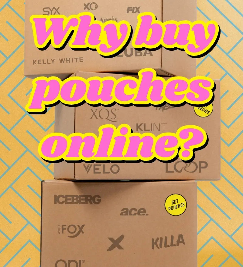 Boxes of nicopods stacked from GotPouches in a yellow room