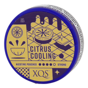 Front view of a can of XQS Citrus Cooling Strong nicotine pouches