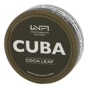 Front view of a can of CUBA Coca Leaf nicotine pouches