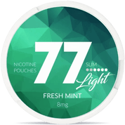 Front view of a can of 77 Fresh Mint 4mg nicotine pouches