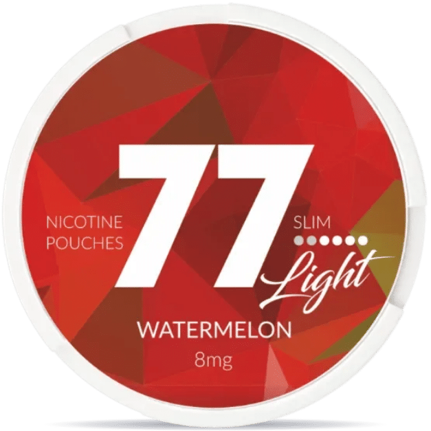 Front view of a can of 77 Watermelon 4mg nicotine pouches