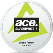 Front view of a can of ACE Green Lemon nicotine pouches