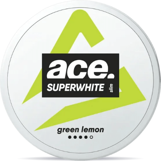 Front view of a can of ACE Green Lemon nicotine pouches