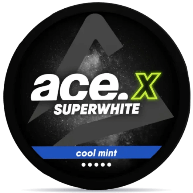 Front view of a can of ACE X Cool Mint nicotine pouches