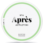 Front view of a can of Après No. 6 Appletini Normal Slim nicotine pouches