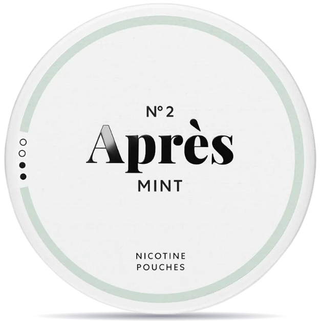 Front view of a can of Après No. 2 Mint Normal nicotine pouches