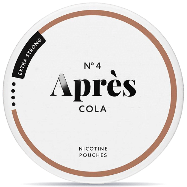 Front view of a can of Après No. 4 Cola Extra Strong Slim nicotine pouches