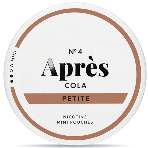 Front view of a can of Après No. 4 Cola Petite Mini nicotine pouches