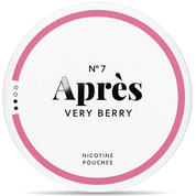 Front view of a can of Après No. 7 Very Berry Normal nicotine pouches