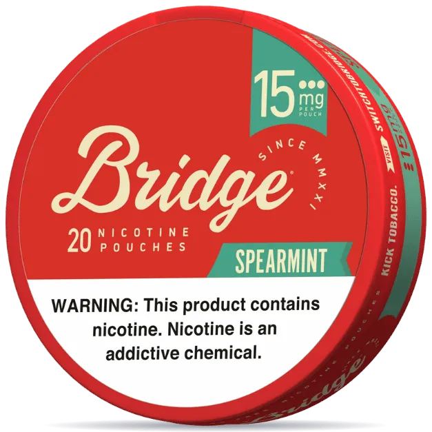 Bridge Spearmint 15mg nicotine pouches can front view 20 pouches