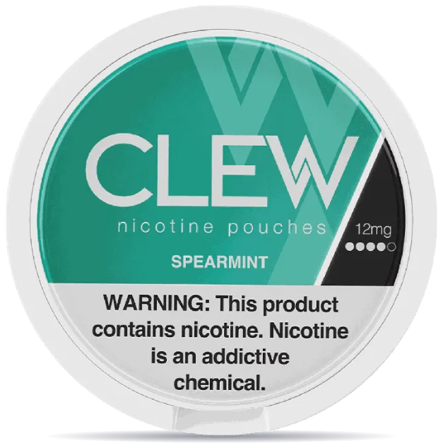 CLEW Spearmint 12mg nicotine pouches can front view 20 pouches
