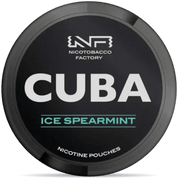 Front view of a can of CUBA Black Ice Spearmint nicotine pouches