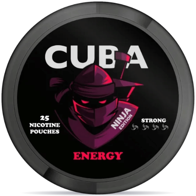 Front view of a can of CUBA Ninja Energy nicotine pouches