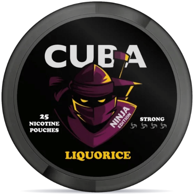 Front view of a can of CUBA Ninja Liquorice nicotine pouches