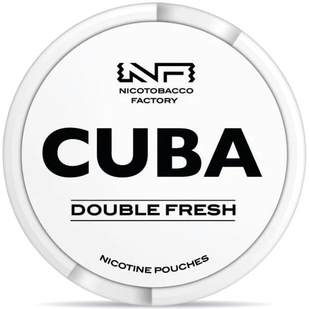 Front view of a can of CUBA White Double Fresh 4mg nicotine pouches