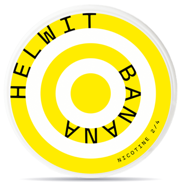 Front view of a can of HELWIT Banana Slim nicotine pouches