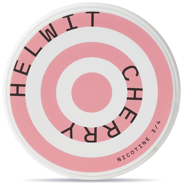 Front view of a can of HELWIT Cherry Slim nicotine pouches