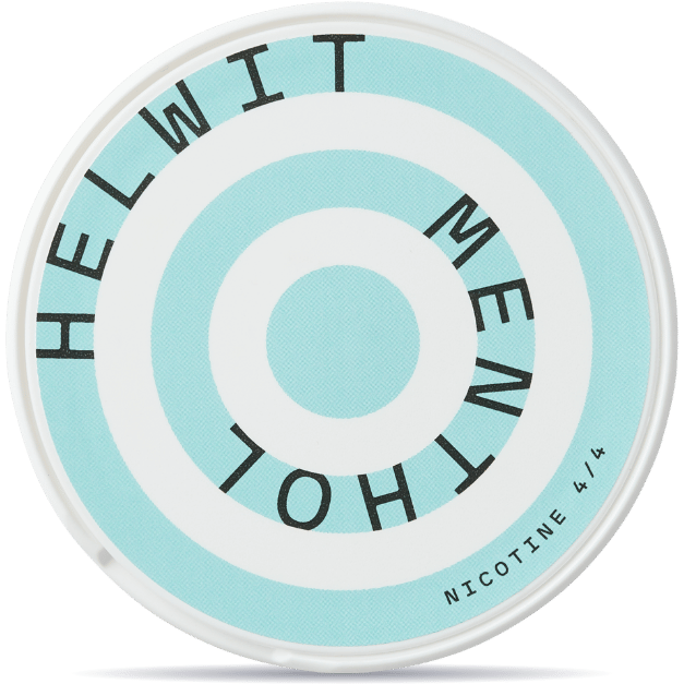 Front view of a can of HELWIT Menthol Slim nicotine pouches