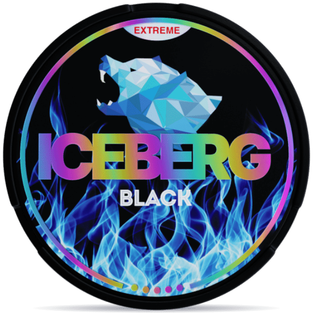 Front view of a can of ICEBERG Black Extreme 50mg nicotine pouches