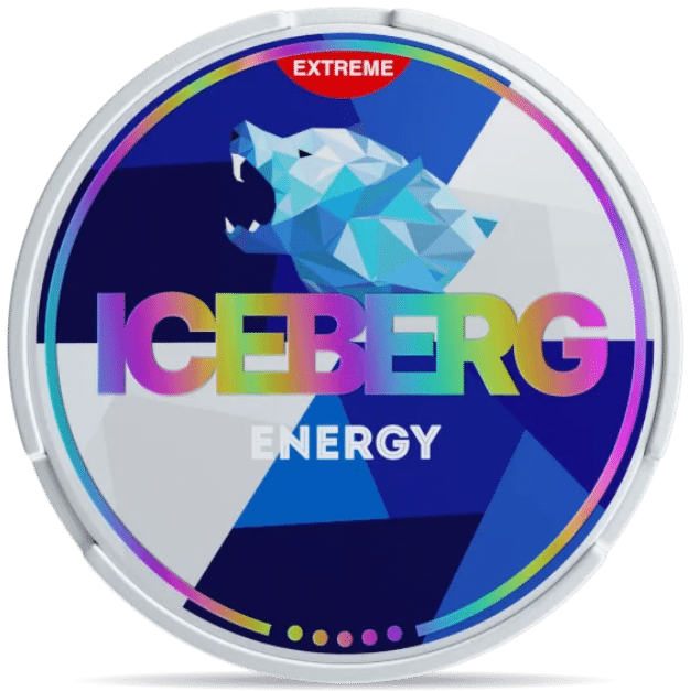 Front view of a can of ICEBERG Energy Extreme 50mg nicotine pouches