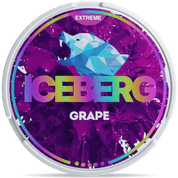 Front view of a can of ICEBERG Grape Extreme Slim 50mg nicotine pouches