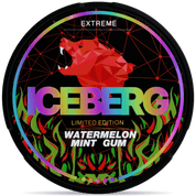 Front view of a can of ICEBERG Watermelon Mint Gum Extreme 50 nicotine pouches