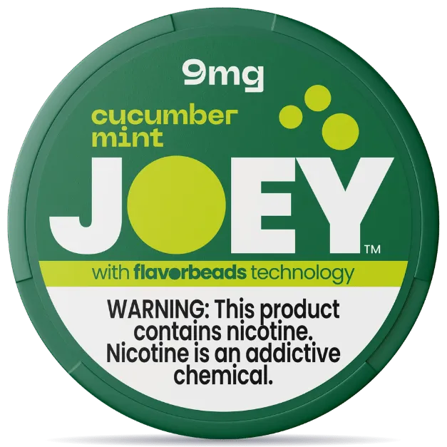 JOEY Cucumber Mint 9mg nicotine pouches can with FlavorBeads technology
