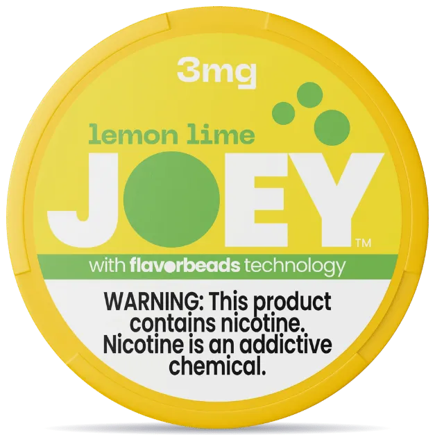 JOEY Lemon Lime 3mg nicotine pouches can with FlavorBeads technology