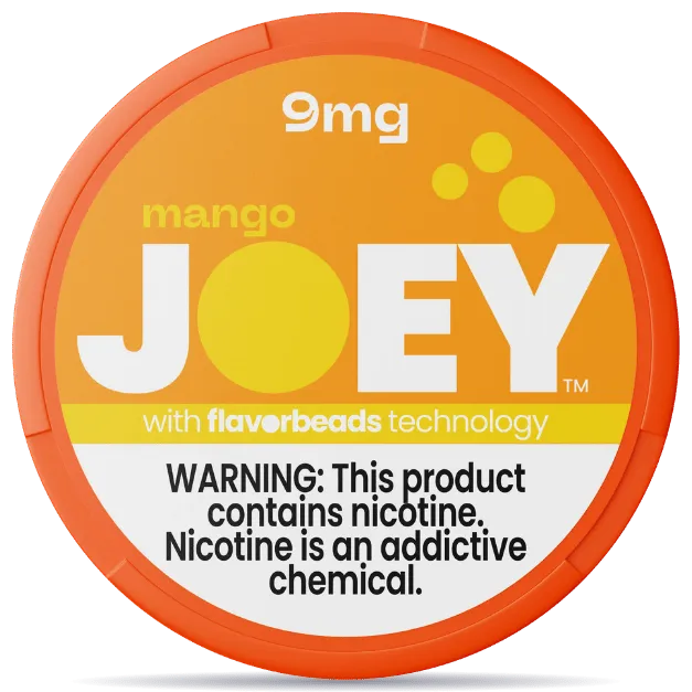 JOEY Mango 9mg nicotine pouches can with FlavorBeads technology