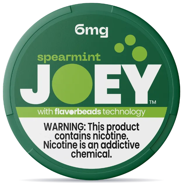 JOEY Spearmint 6mg nicotine pouches can with FlavorBeads technology