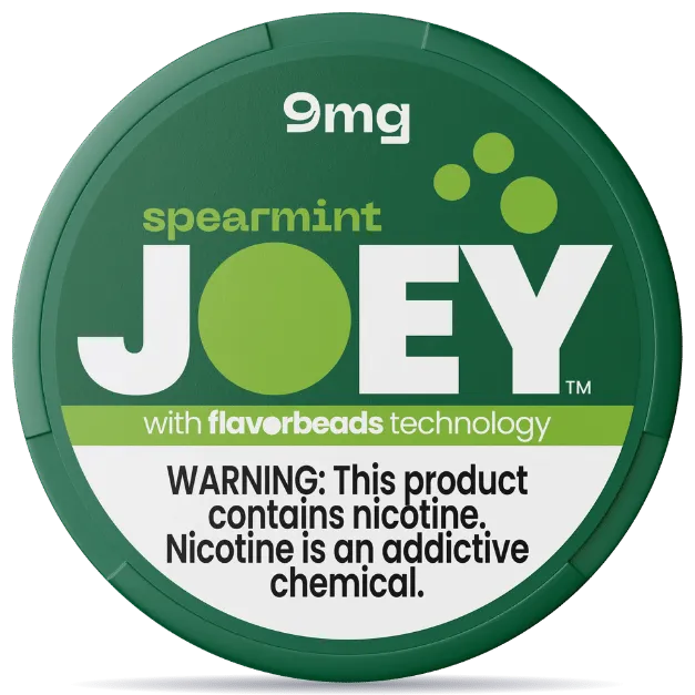 JOEY Spearmint 9mg nicotine pouches can with FlavorBeads technology