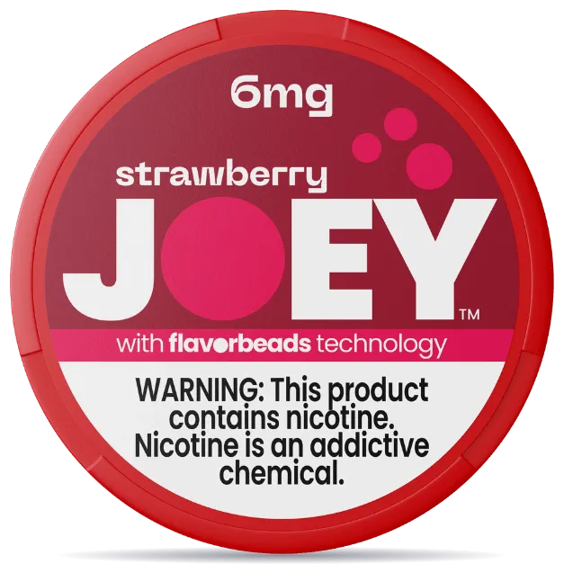 JOEY Strawberry 6mg nicotine pouches can with FlavorBeads technology