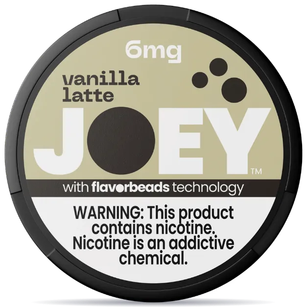 JOEY Vanilla Latte 6mg nicotine pouches can with FlavorBeads technology