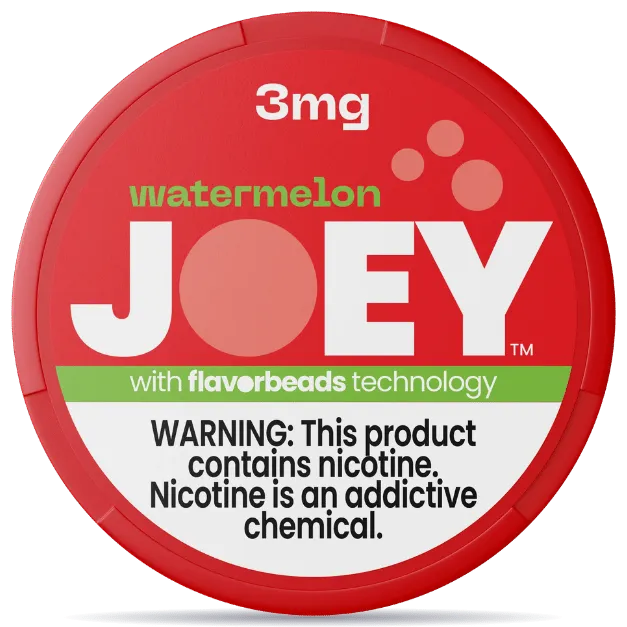 JOEY Watermelon 3mg nicotine pouches can with FlavorBeads technology