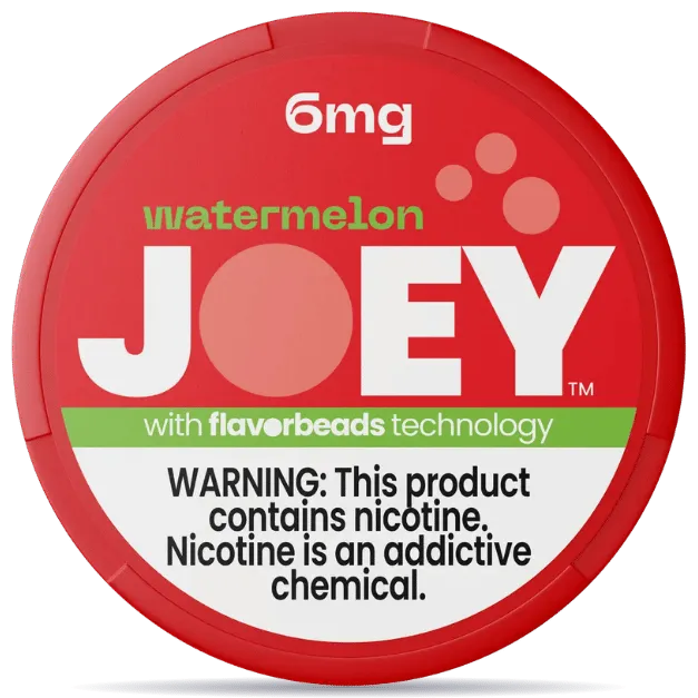 JOEY Watermelon 6mg nicotine pouches can with FlavorBeads technology