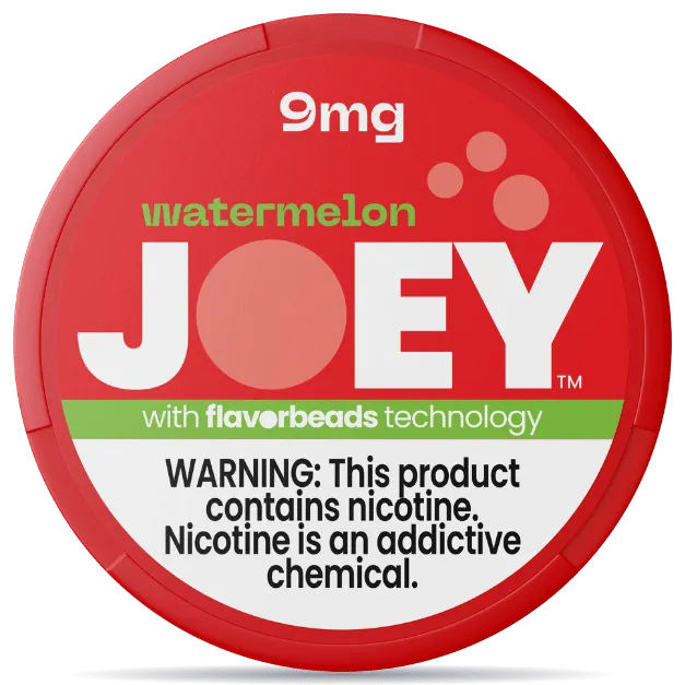 JOEY Watermelon 9mg nicotine pouches can with FlavorBeads technology