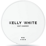 Front view of a can of KELLY WHITE Hot Cherry Mini nicotine pouches