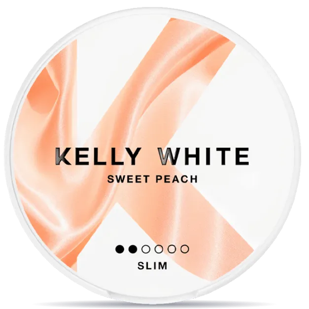 Kelly White Sweet Peach Slim S2 nicotine pouches can