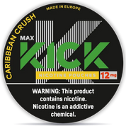 Kick Caribbean Crush nicotine pouches 12 mg slim all white tropical fruit flavor strong made in Europe