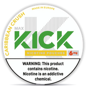 Kick Caribbean Crush nicotine pouches 6 mg slim all white tropical fruit flavor made in Europe
