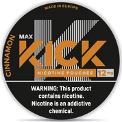 Kick Cinnamon nicotine pouches 12 mg slim all white cinnamon flavor strong made in Europe