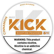 Kick Cinnamon nicotine pouches 6 mg slim all white spicy cinnamon flavor made in Europe
